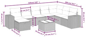 9 pcs conj. sofás jardim c/ almofadões vime PE bege misturado