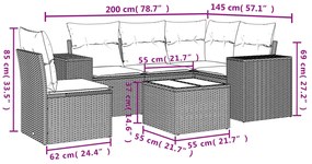 6 pcs conj. sofás jardim com almofadões vime PE cinzento-claro