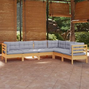 vidaXL 6 pcs conjunto lounge de jardim + almofadões cinza pinho maciço
