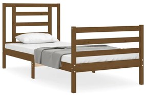 Estrutura cama cabeceira 90x200 cm madeira maciça castanho-mel