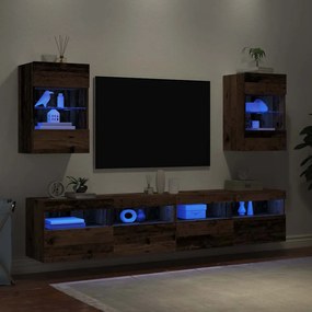 Armários de parede com luzes LED para TV 2 pcs 40x30x60,5 cm madeira v