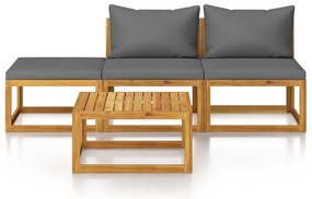 4 pcs conjunto lounge de jardim c/ almofadões acácia maciça