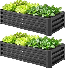 Conjunto de 2 floreiras retangulares de jardim em chapa de aço ondulada, 120 x 60 x 30,5 cm cinzento