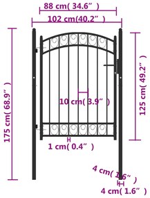 Portão para cerca com topo arqueado 100x125 cm aço preto