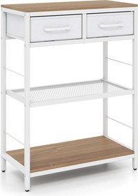 Mesa de Consola com Gavetas e Estantes, 60 x 30 x 81 cm, Estrutura Metálica, Natural e branco