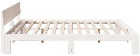 Estrado de Cama com Cabeceira Branca 180x200 cm Madeira de Pinho Sólid