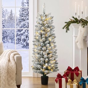 Árvore de Natal Nevada com 100 Luzes LED 120 cm 8 Modos 180 Ramos Verde e Branco