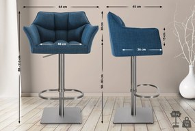 Banco de bar Damaso em tecido e com estrutura prateada 64 x 88-113 x 45 cm Azul