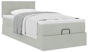 Estrutura cama otomana colchão 90x200 cm veludo cinzento claro