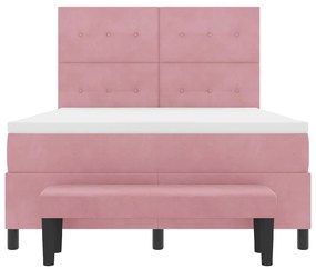 Cama Box Spring com Colchão &amp; Banco Rosa 160x200 cm Veludo