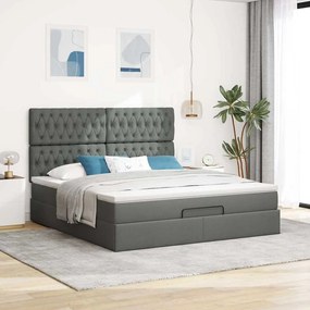 Estrutura de cama otomana com colchão tecido cinzento escuro