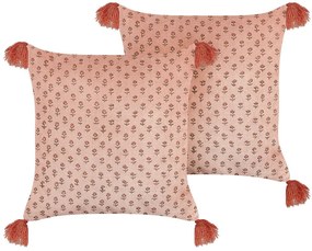 Conjunto de 2 almofadas decorativas em veludo rosa 45 x 45 cm RUMHORA Beliani