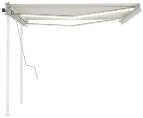 Toldo retrátil manual com luzes LED 4,5x3,5 m cor creme