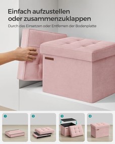 Banco de arrumação com tampa com capacidade para 130 kg 31 x 41 x 31 cm cor-de-rosa pastel