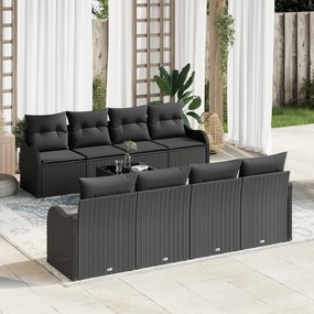 Conjunto de Sofá de Jardim vidaXL 9 Peças com Almofadas Preto Rattan P