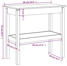 Mesa consola 80x40x75 cm madeira de pinho maciça