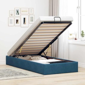 Ottoman Bed Frame No Colchão Azul Escuro 90x200 cm Veludo