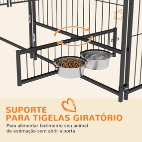 Canil para Cães com Toldo Canil para Exterior com Suporte Giratório para Comida 2 Tigelas 211x211x151 cm Preto e Castanho