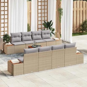 vidaXL Conjunto de Sofá de Jardim de 9 peças com Almofadas em Rattan Bege e Acácia