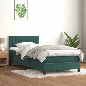 Cama com molas/colchão 90x220 cm veludo verde-escuro