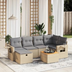 vidaXL 7 pcs conj. sofás jardim c/ almofadões vime PE bege misturado