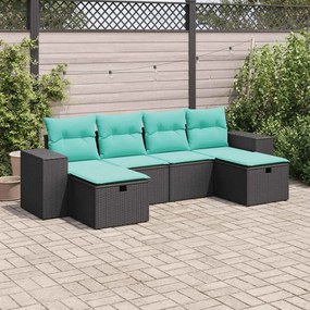 vidaXL 6 pcs conjunto sofás de jardim c/ almofadões vime PE preto