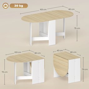Mesa de Cozinha Dobrável Mesa de Jantar Dobrável Ovalada com Laterais Abatíveis Estilo Moderno 163x80x75 cm Madeira