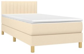 Cama box spring c/ colchão e LED 90x200 cm tecido cor creme