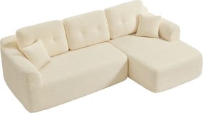 Sofá modular de canto com Chaise long à direita, 150 x 244 x 73 cm branco creme