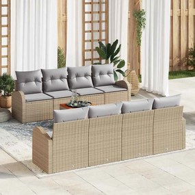vidaXL Conjunto de Sofá de Jardim 9 Peças com Almofadas Bege Vime Poliéster Acácia