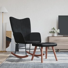 vidaXL Cadeira de baloiço com banco PVC e veludo preto