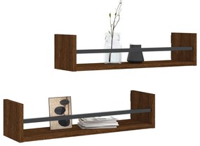 Prateleiras parede c/ barras 2pcs 60x16x14cm carvalho castanho
