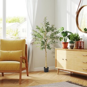 Oliveira artificial de 150 cm, planta artificial para interior, planta decorativa para a casa, escritório, sala de estar e quarto verde