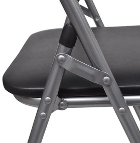 Cadeiras de jantar dobráveis 6 pcs couro artificial e aço preto