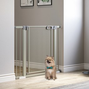 Barreira de segurança para animais de estimação com fecho automático de dupla bloqueio, largura 75-103 cm, cinzenta