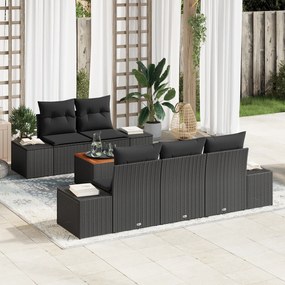 Conjunto de Sofá Garden de 6 Peças com Almofadas Pretas de Poli Rattan