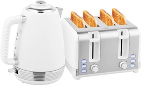 Conjunto de chaleira e torradeira, com chaleira em aço inoxidável de 1,7 L e 2200 W e torradeira para 4 fatias, branca