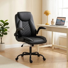 Cadeira de escritório, cadeira ergonómica com braços rebatíveis, altura ajustável, função de balanço, preta
