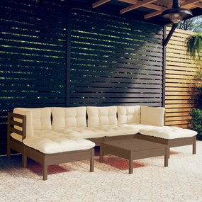 vidaXL 7pcs conj. lounge jardim + almofadões pinho maciço castanho-mel