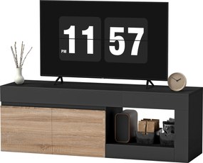 Móvel de TV 140 x 40 x 48 cm com 2 portas para televisores até 60 polegadas, com armário e prateleira aberta, preto