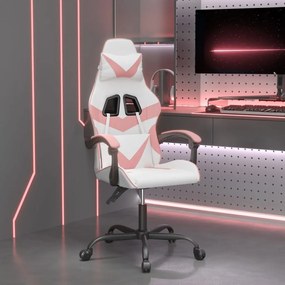 vidaXL Cadeira gaming giratória couro artificial branco e rosa
