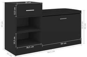 Banco sapateira 94,5x31x57 cm derivados de madeira preto