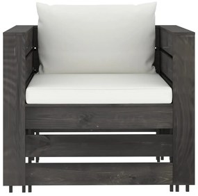 2 pcs conj. lounge jardim + almofadões madeira impreg. cinzento