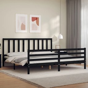 vidaXL Estrutura de cama com cabeceira 200x200 cm madeira maciça preto