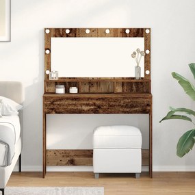 Mesa de Maquilhagem com Luzes LED - Madeira Vintage - 100x41x135 cm