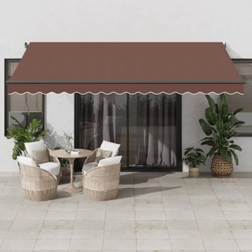 Toldo retrátil automático com luzes LED 450x350 cm castanho