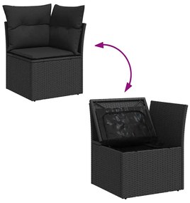 4 pcs conjunto sofás jardim c/ almofadões vime PE/acácia preto