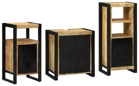 Conjunto de Móveis para Banheiro 3 pcs Madeira de manga maciça