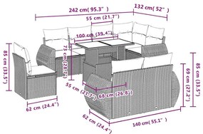 9 pcs conjunto de sofás p/ jardim c/ almofadões vime PE preto