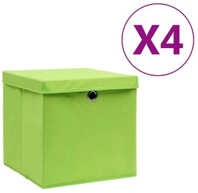 Caixas de arrumação com tampas 4 pcs 28x28x28 cm verde
